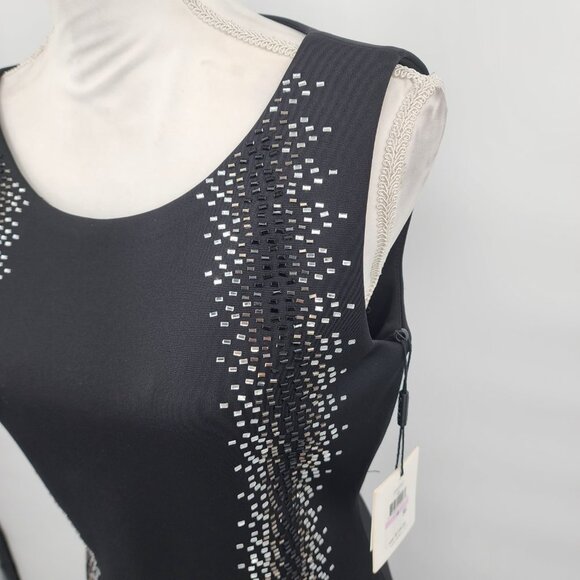 CALVIN KLEIN Mirror Embellished Bodycon Black Scuba Crepe Sleeveless Dress 6 NWT - Picture 4 of 4